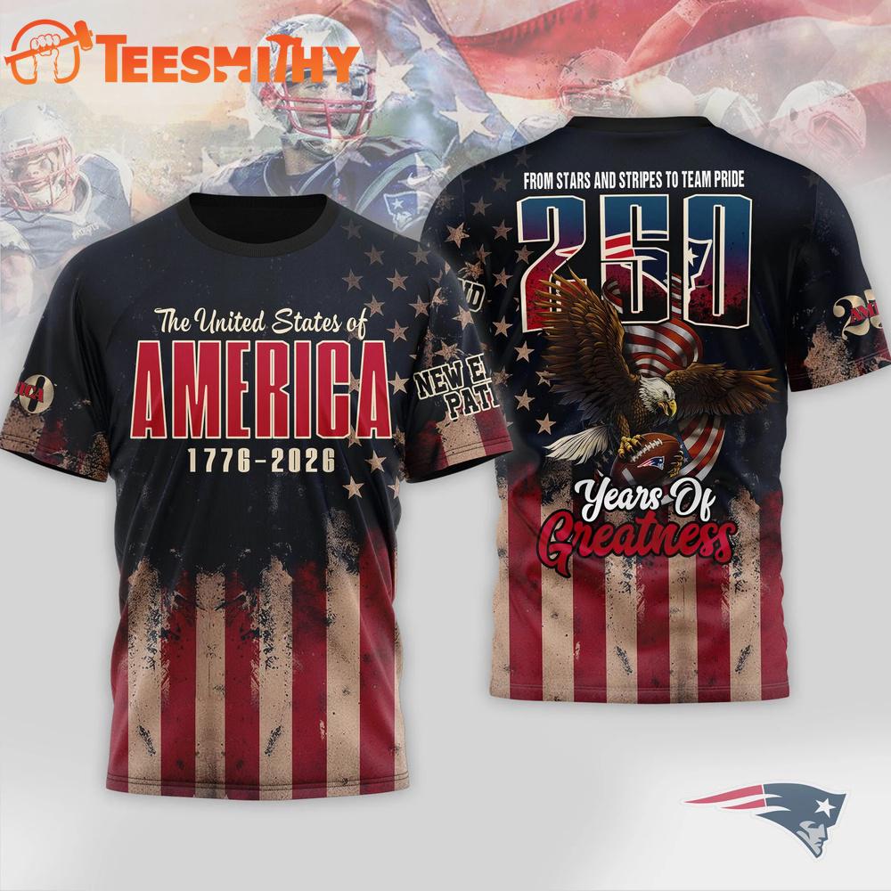 New England Patriots 2026 NFL 250th Anniversary Of America 3D Shirt