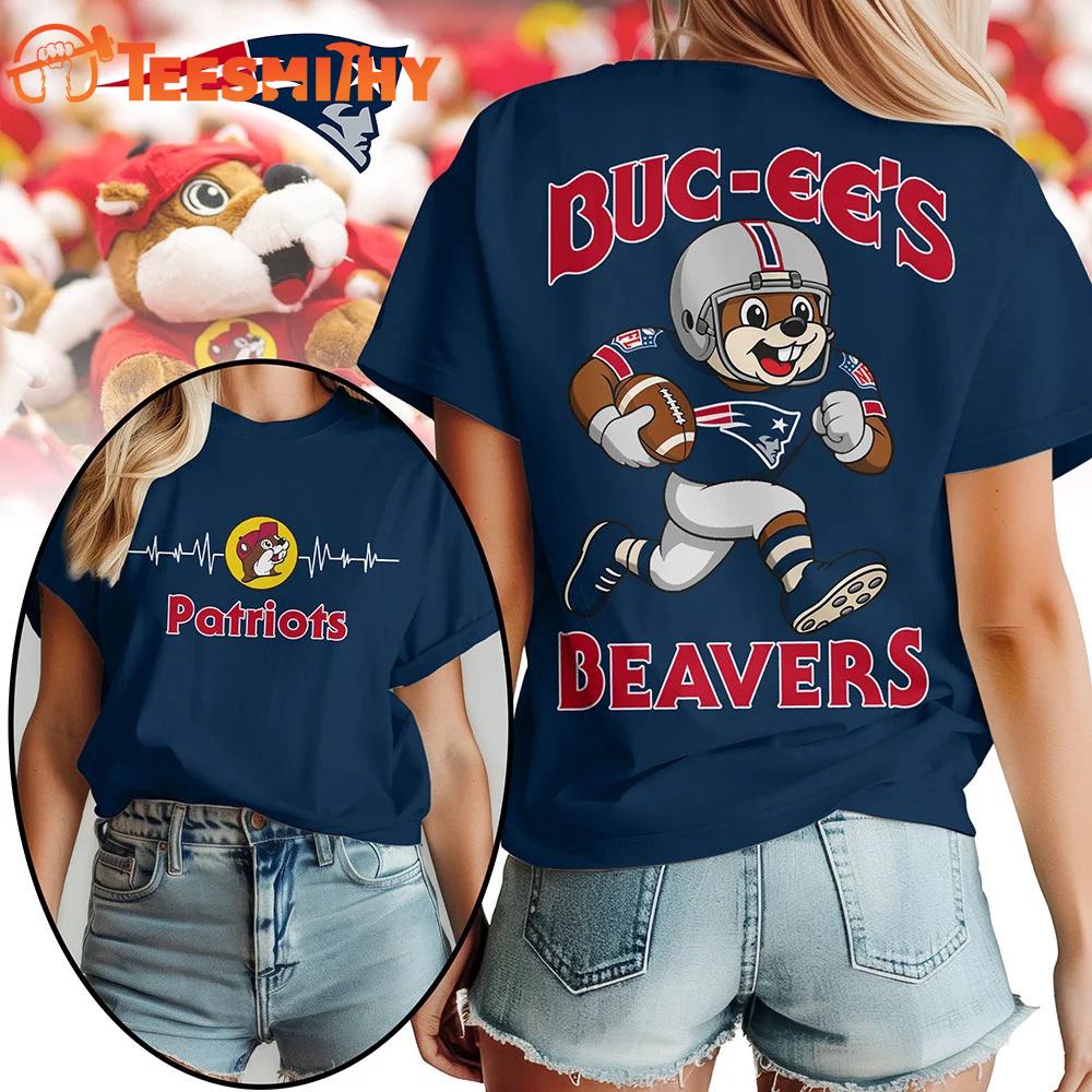 New England Patriots 2026 NFL Buc-ee’s Beavers All Over Print T Shirt