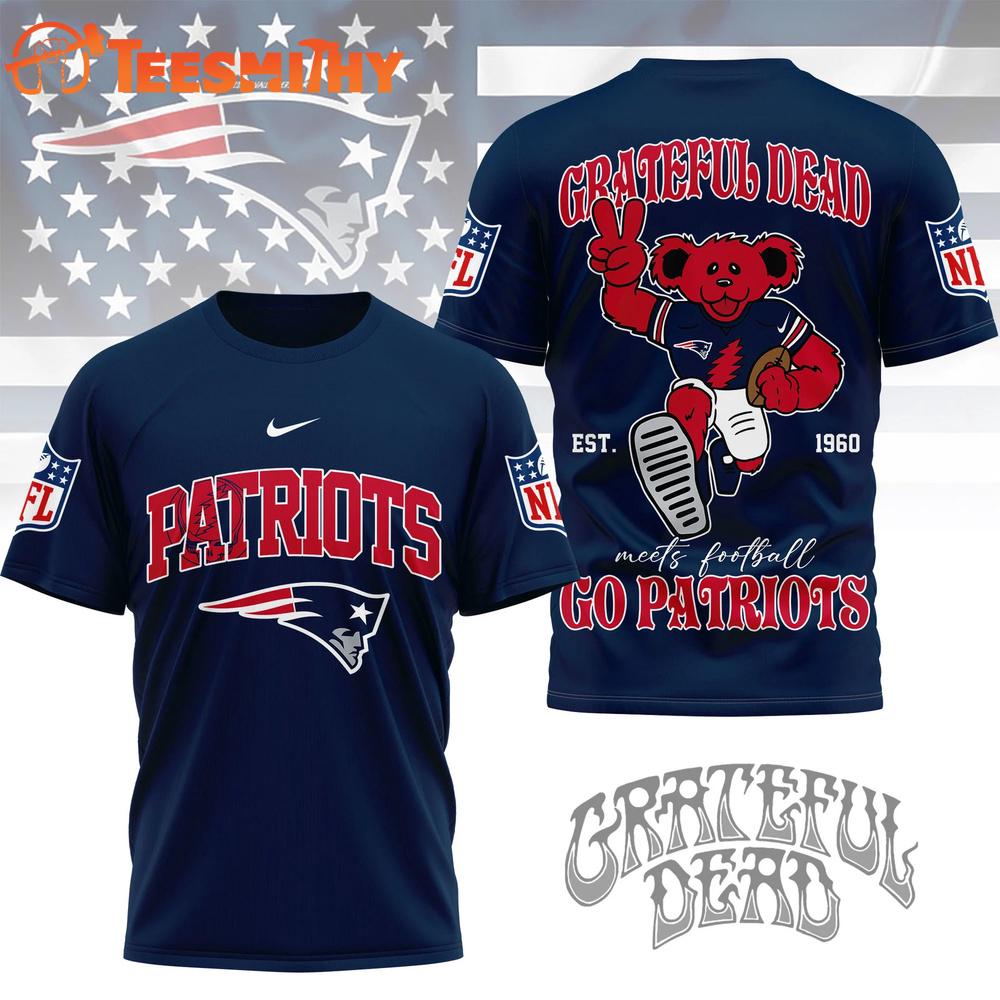 New England Patriots 2026 NFL Grateful Dead Retro Bear 3D T Shirt