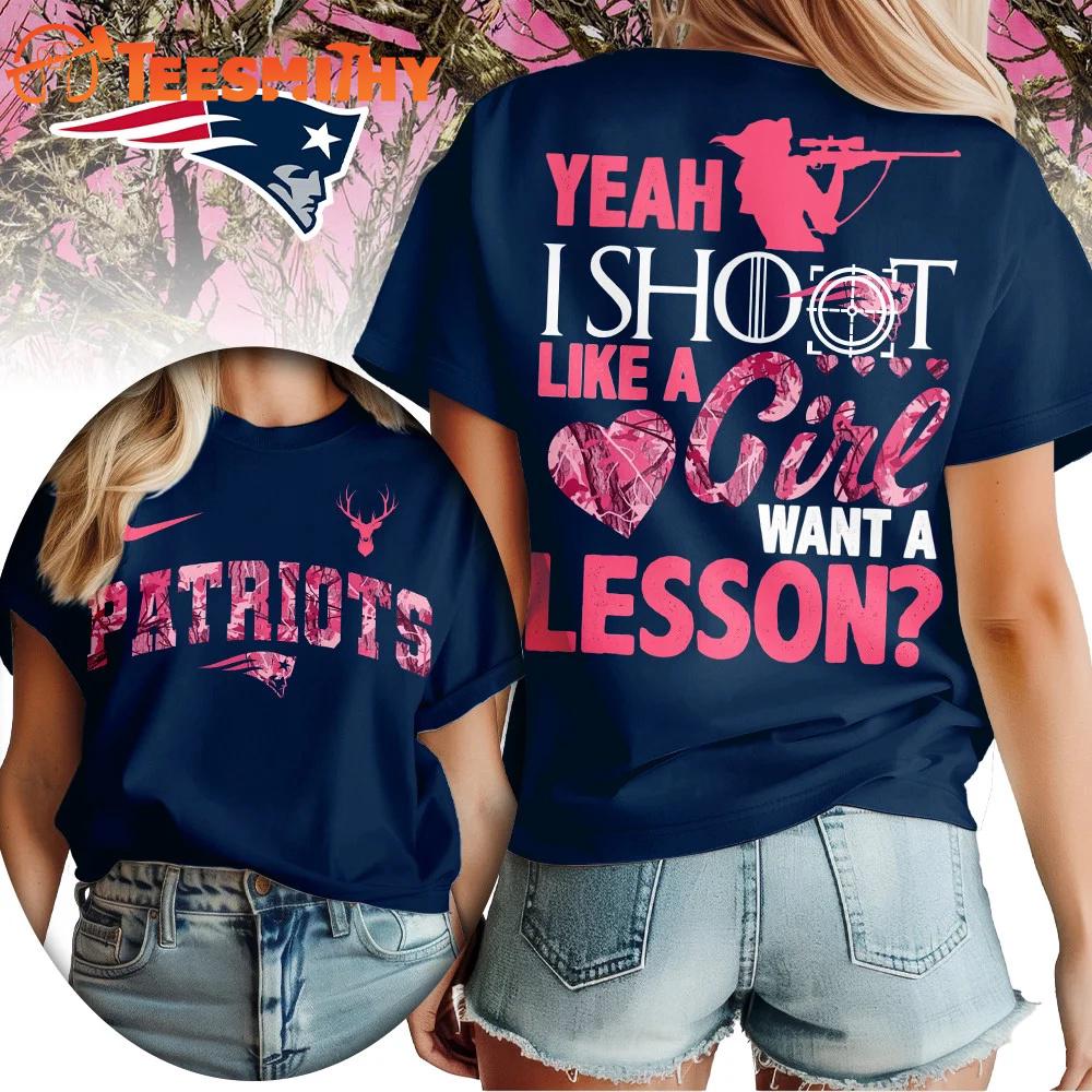 New England Patriots 2026 NFL Shoot Like A Girl All Over Print Shirt