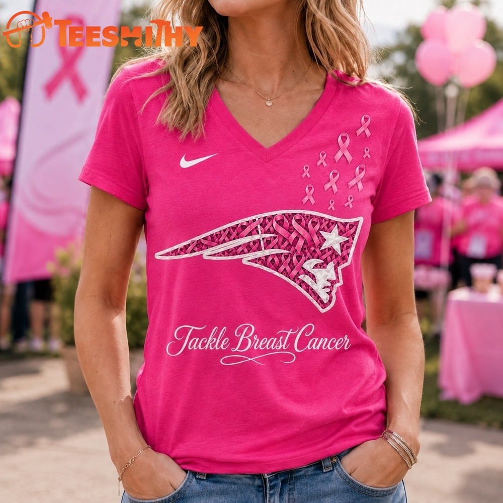 New England Patriots 2026 NFL Tackle Breast Cancer V neck T Shirt