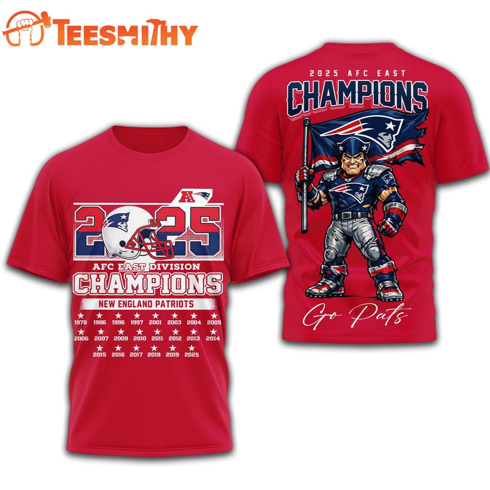 New England Patriots NFL 2025 AFC East Champions Mascot Red T Shirt