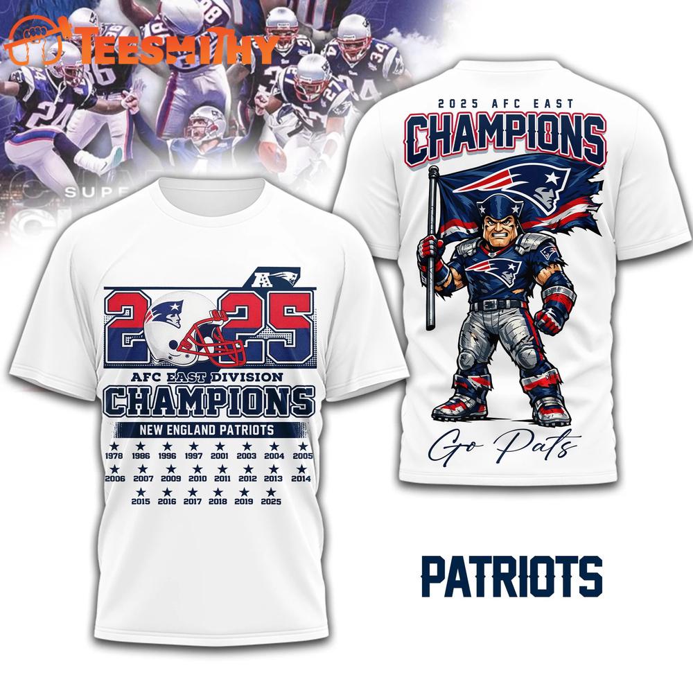 New England Patriots NFL 2025 AFC East Champions Mascot White T Shirt