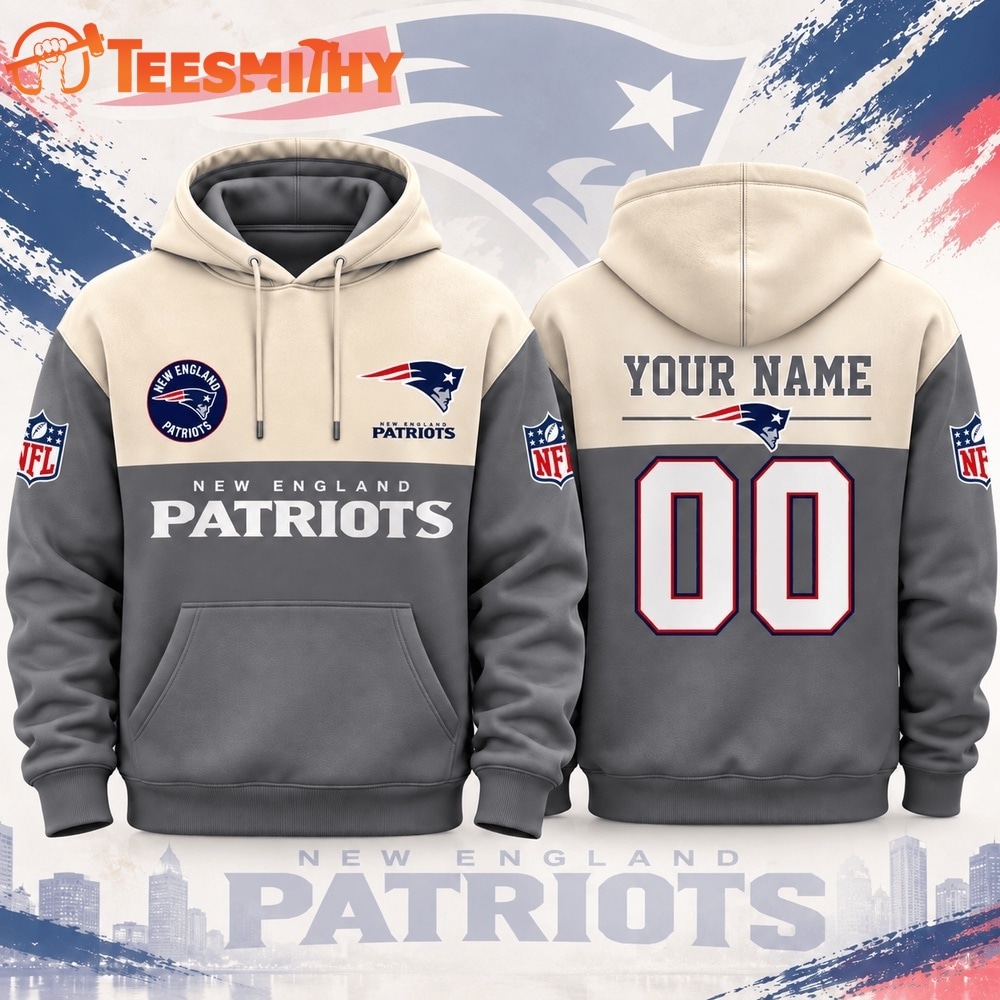 New England Patriots NFL Custom Varsity Colorblock Pullover Hoodie