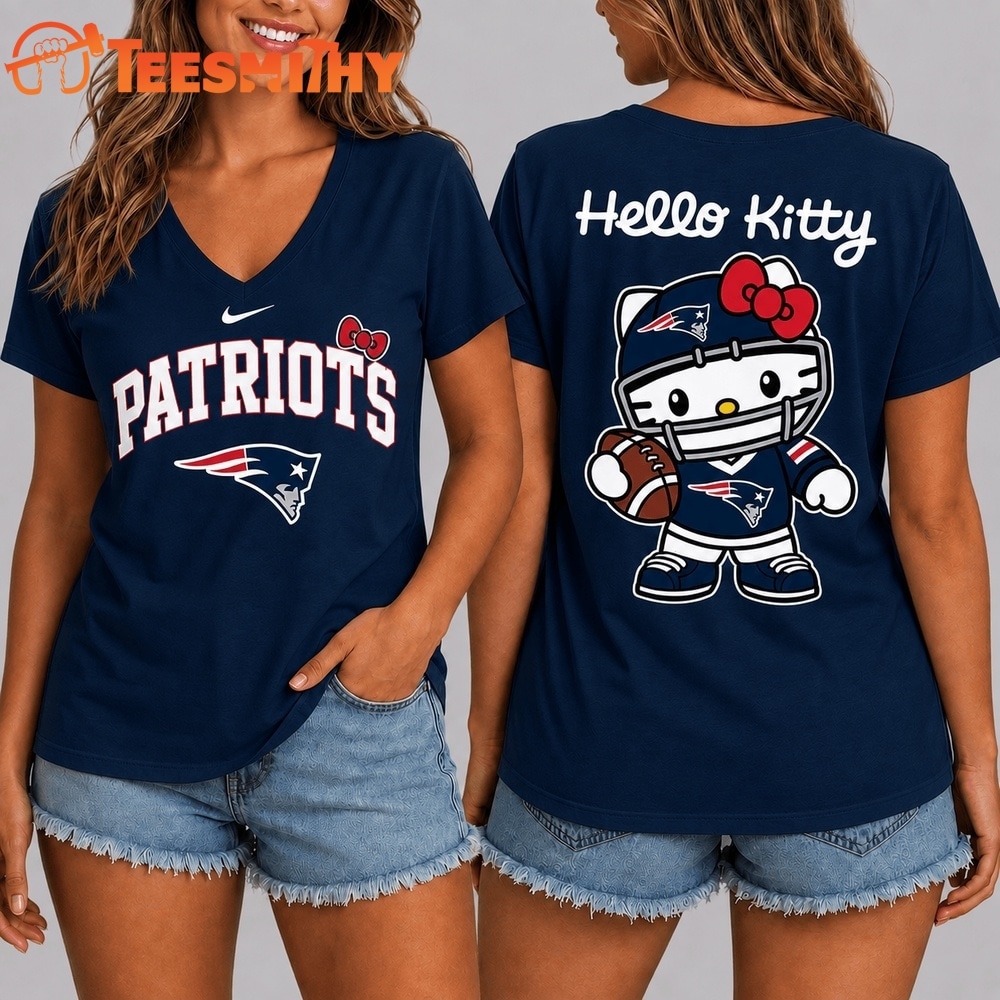 New England Patriots NFL Hello Kitty Football V Neck T Shirt