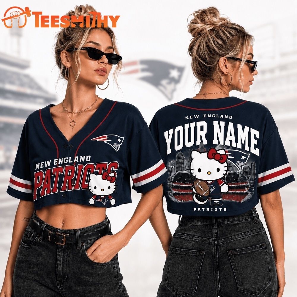 New England Patriots NFL Hello Kitty Personalized Crop Top Baseball Jersey