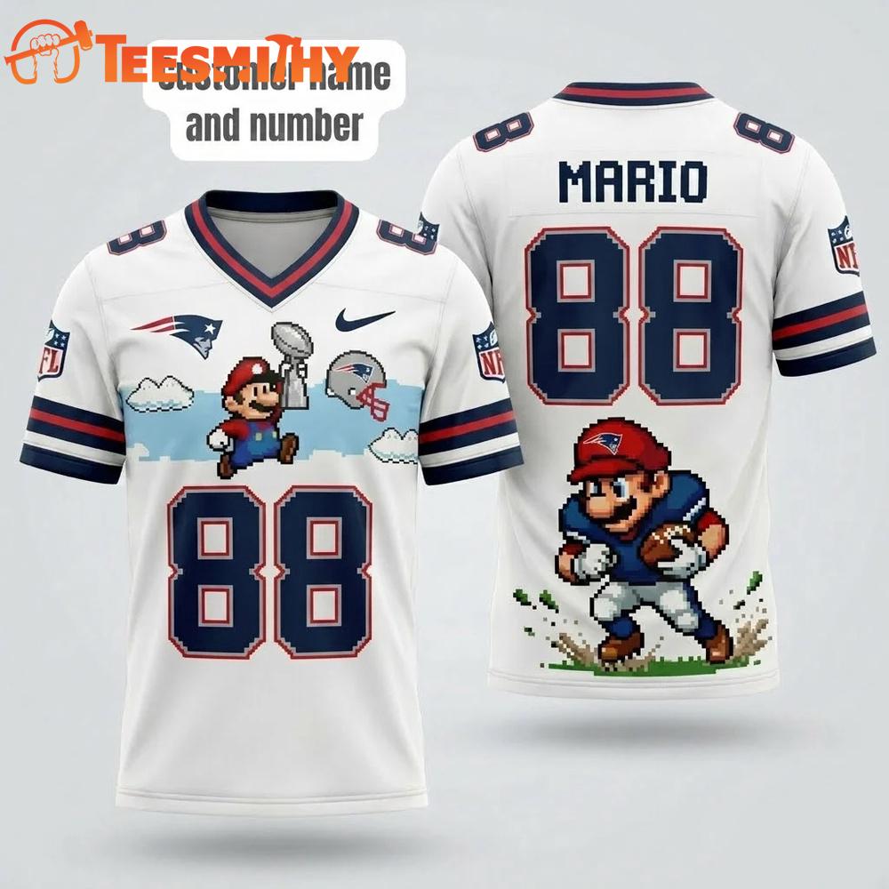 New England Patriots NFL Mario 2026 Design Football Jersey