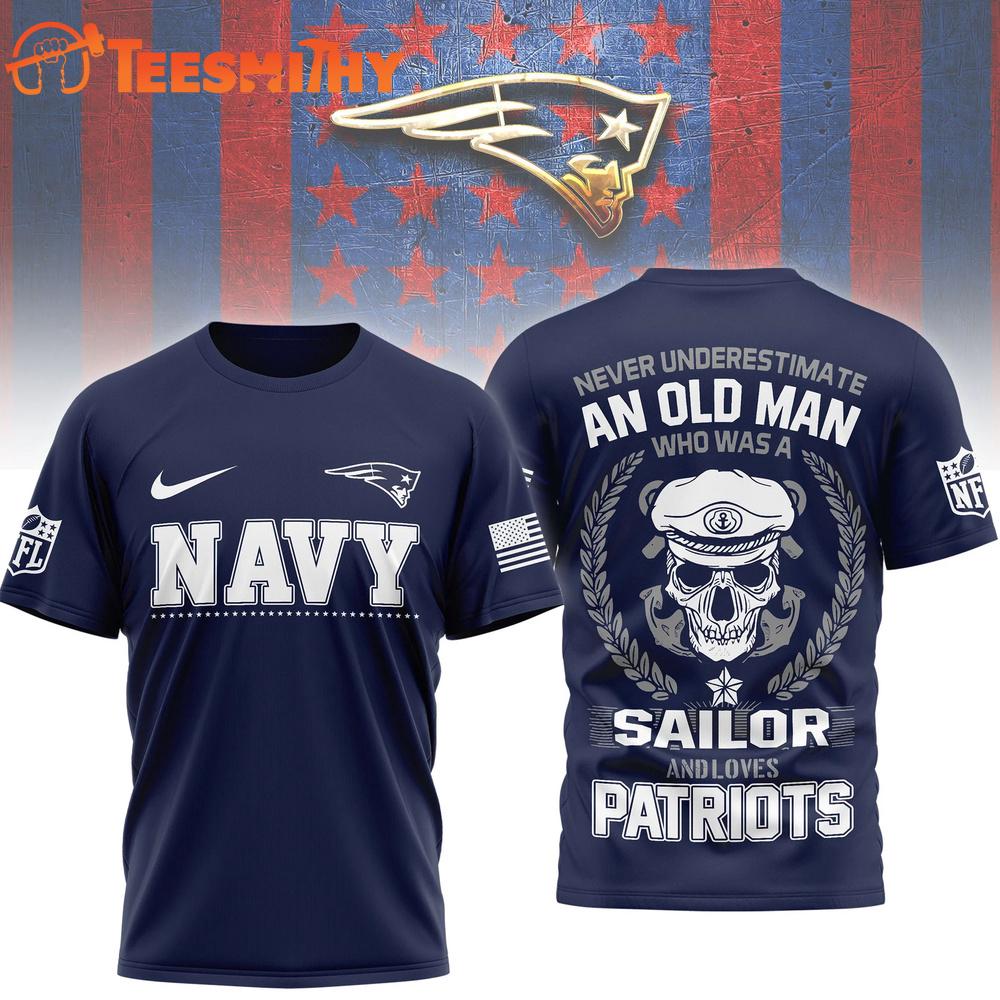 New England Patriots NFL Navy Veteran All Over Print Shirt