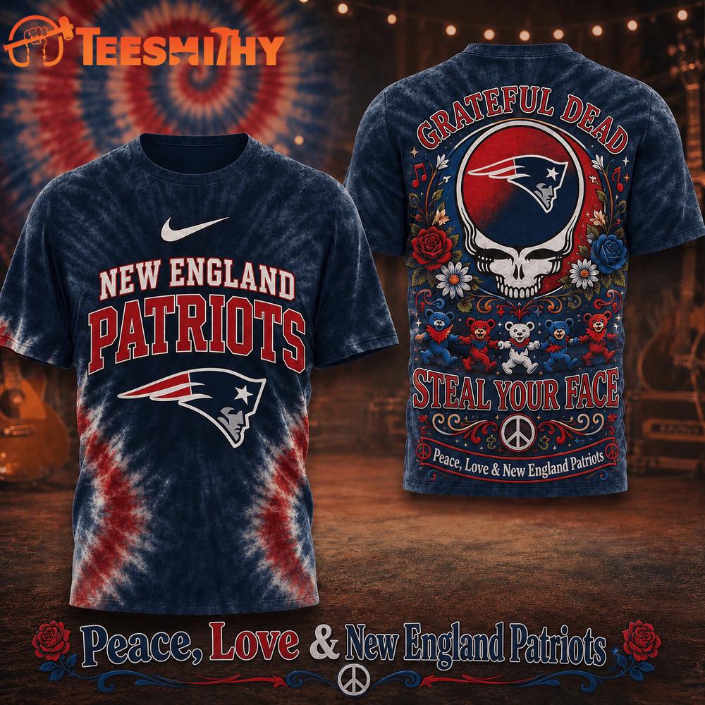 New England Patriots NFL Peace Love Greateful Dead Special New 3D Shirt