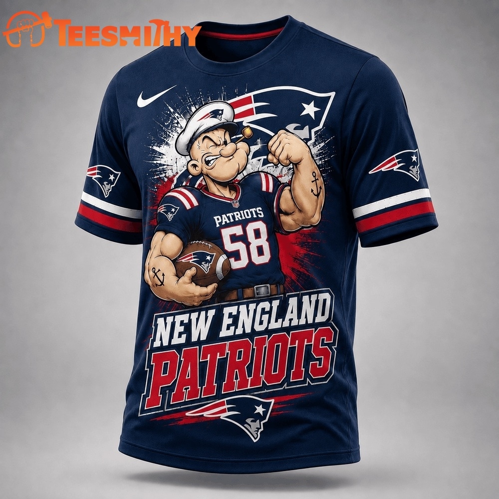 New England Patriots NFL Popeye Bold Cartoon Athletes 3D T Shirt