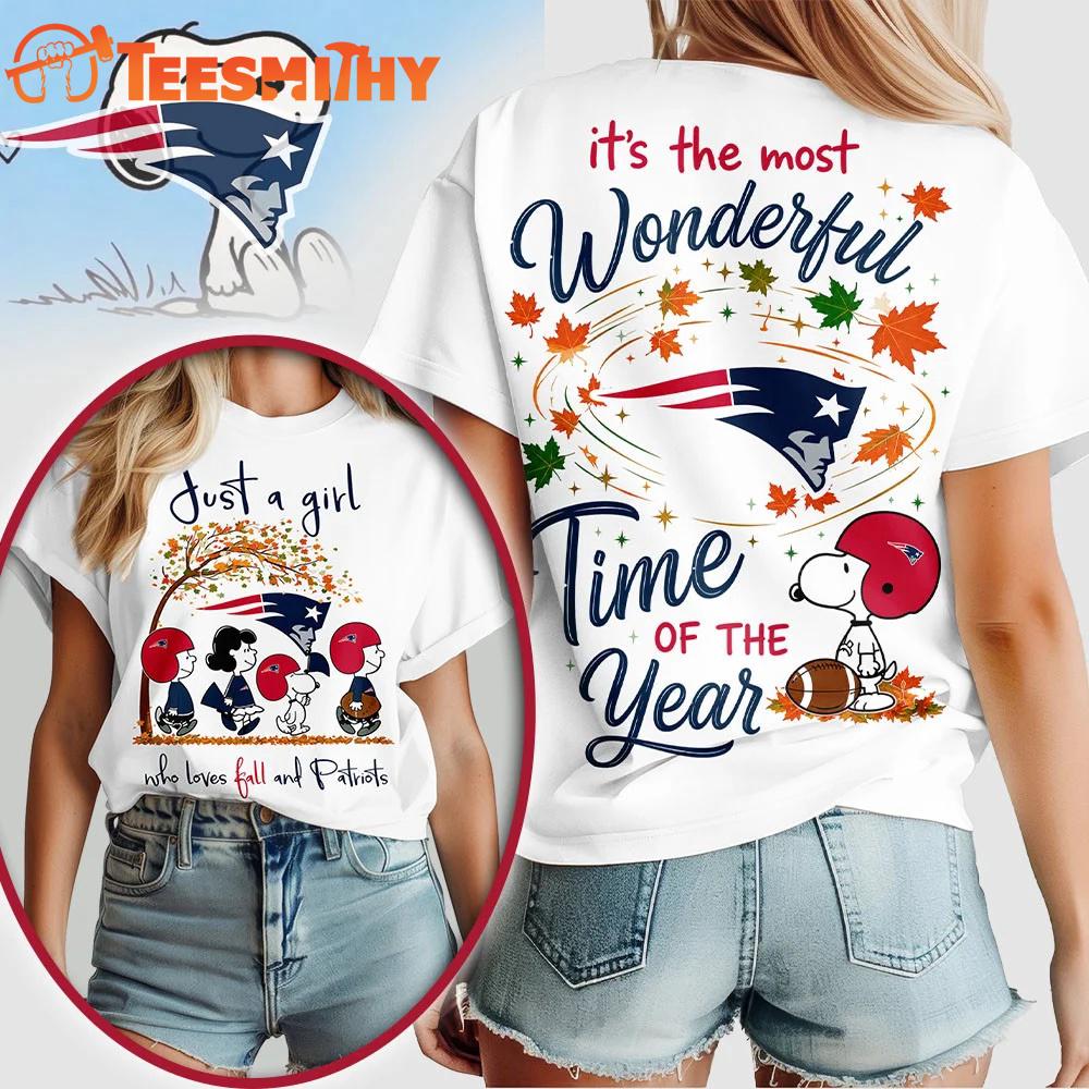 New England Patriots NFL Snoopy Fall Wonderful Time of the Year 3D Shirt