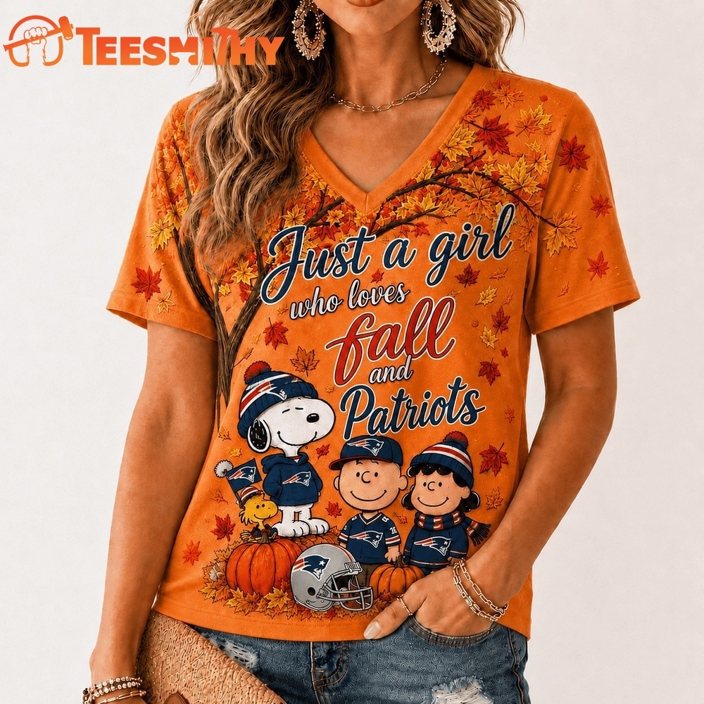 New England Patriots NFL Snoopy Peanuts Fall Season V Neck T Shirt