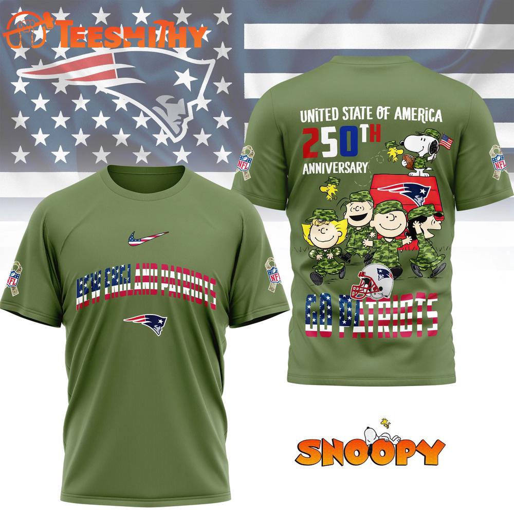 New England Patriots NFL Snoopy Peanuts Freedom 250th of America 3D T Shirt