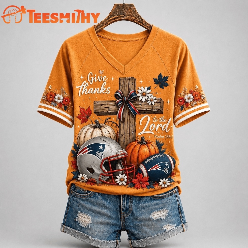New England Patriots NFL Thanksgiving Faith And Football V Neck T Shirt