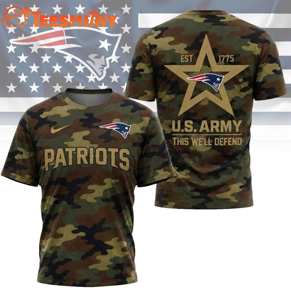 New England Patriots NFL Veterans US Army Camo New Design 3D Shirt