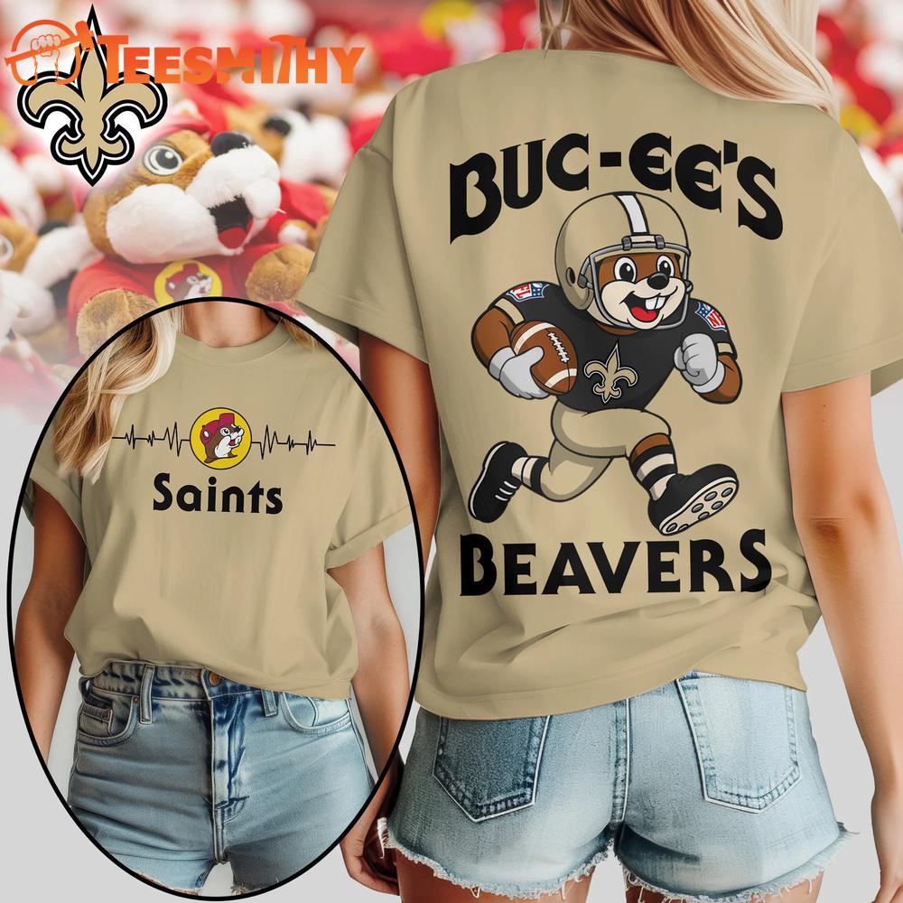 New Orleans Saints 2026 NFL Buc-ee’s Beavers All Over Print T Shirt