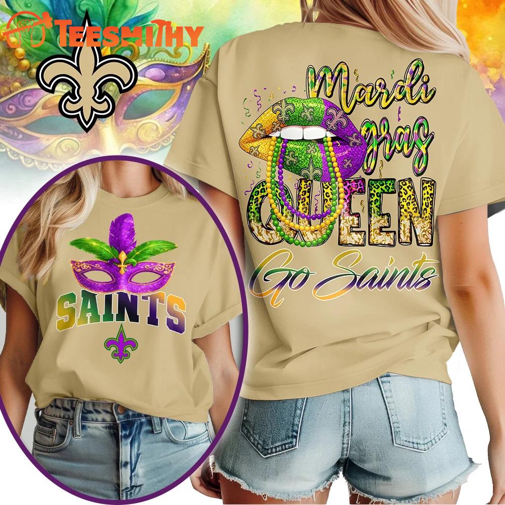 New Orleans Saints 2026 NFL Mardi Gras Queen Unisex All Over Print Shirt