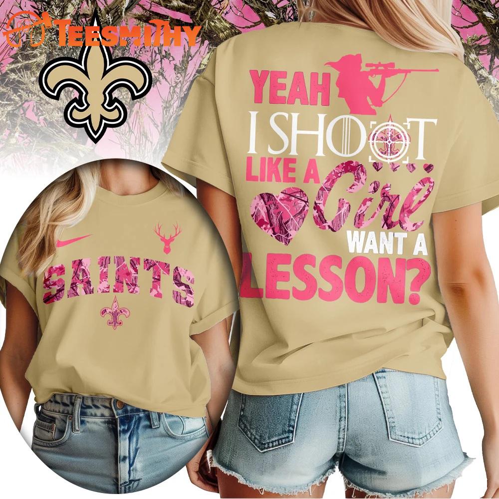 New Orleans Saints 2026 NFL Shoot Like A Girl All Over Print Shirt