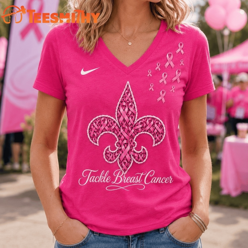 New Orleans Saints 2026 NFL Tackle Breast Cancer V neck T Shirt