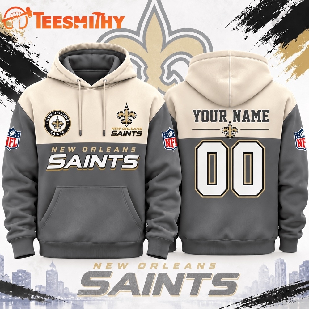 New Orleans Saints NFL Custom Varsity Colorblock Pullover Hoodie