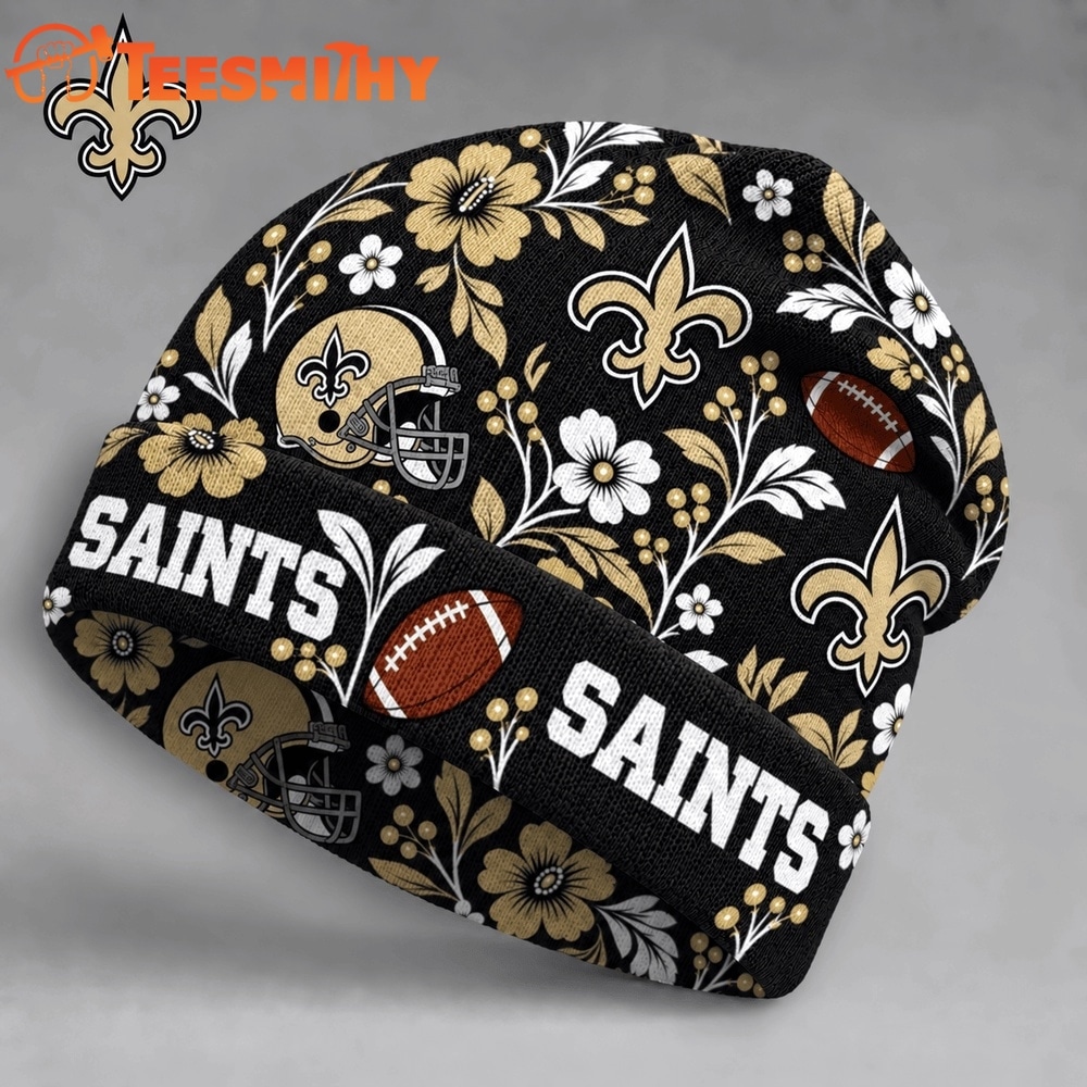 New Orleans Saints NFL Floral Team Pride Christmas Beanie Hats