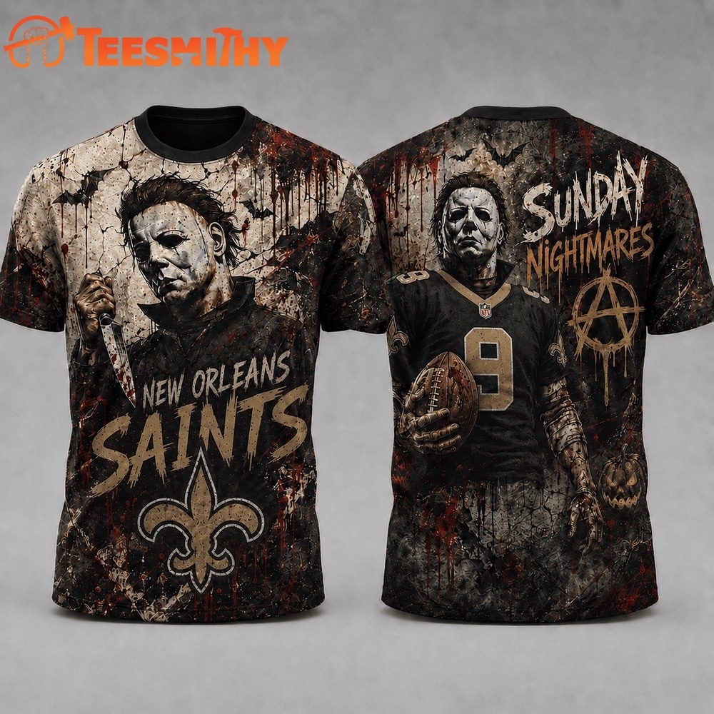 New Orleans Saints NFL Michael Myers Sunday Nightmares Horror Halloween 3D T Shirt