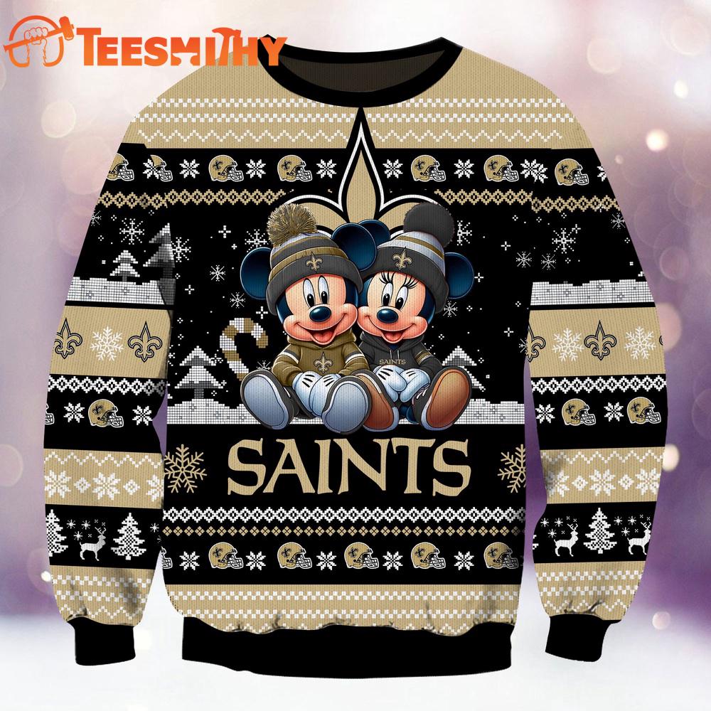 New Orleans Saints NFL Mickey Minnie Ugly Christmas Sweater