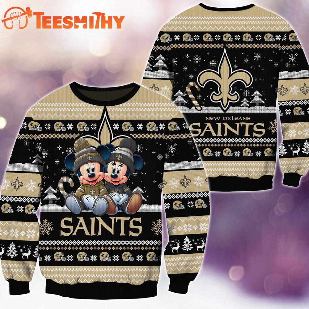 New Orleans Saints NFL Mickey Minnie Ugly Christmas Sweater
