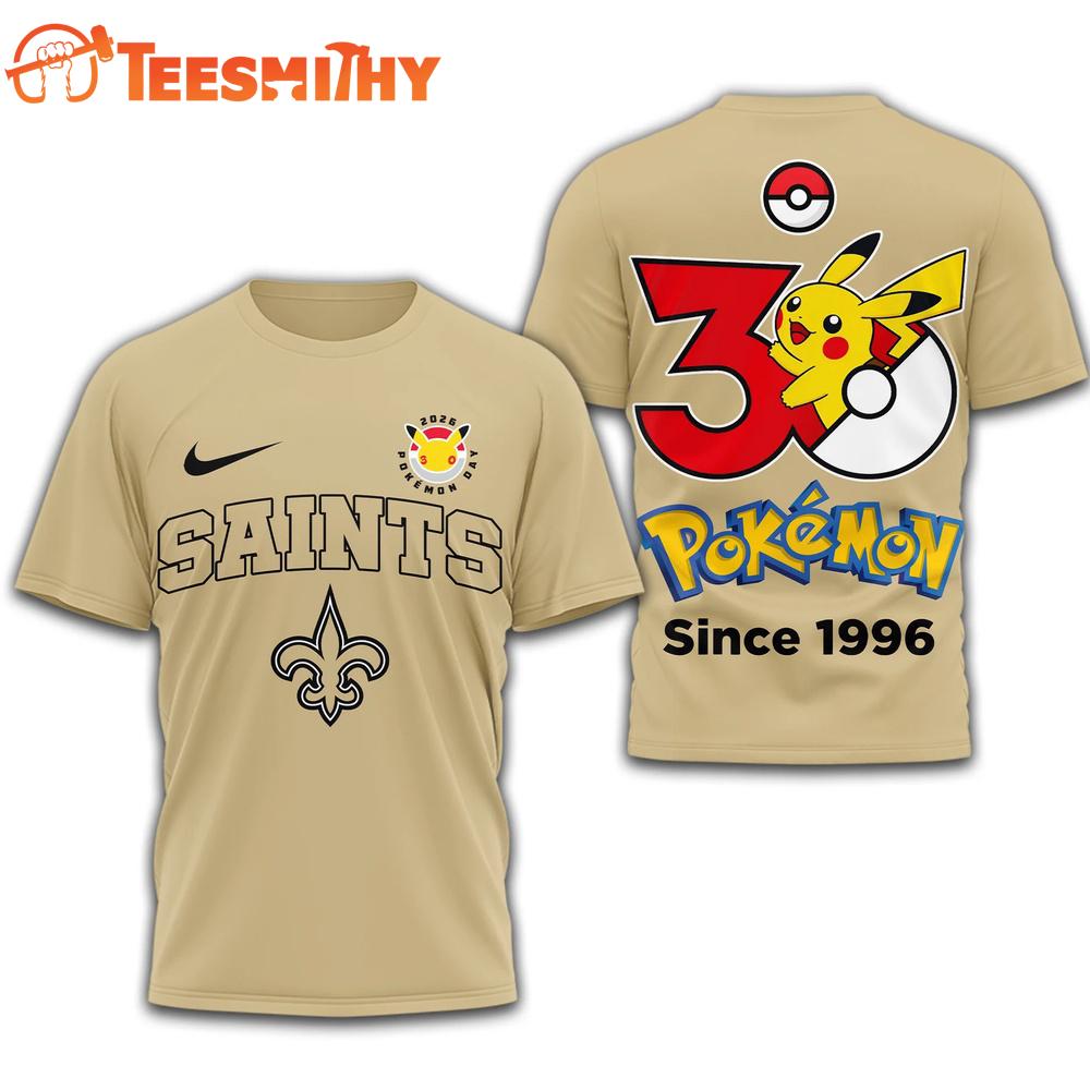 New Orleans Saints NFL Pokemon 30th Anniversary 3D T Shirt