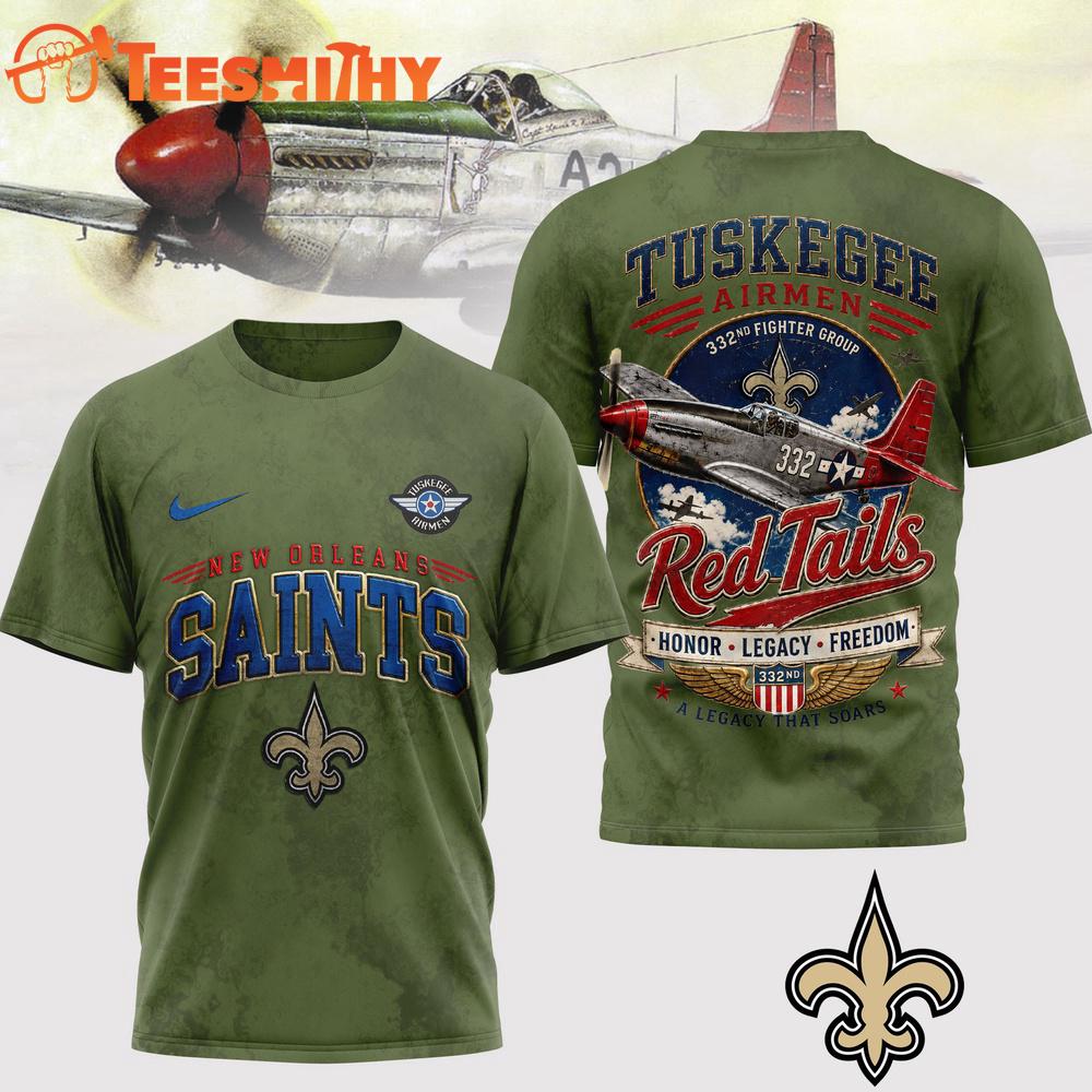 New Orleans Saints NFL Red Tails Legacy Game Day 3D T-Shirt