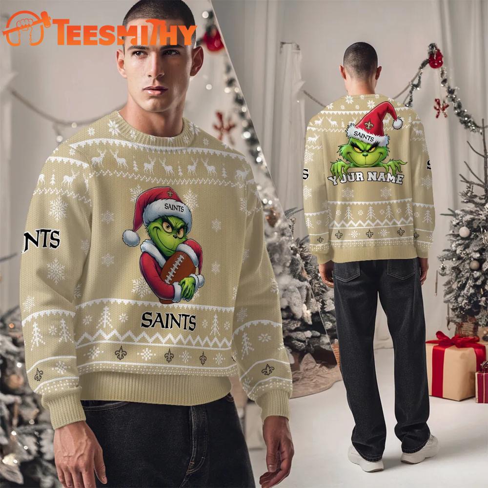 New Orleans Saints NFL Team Color Grinch Ugly Christmas Sweater