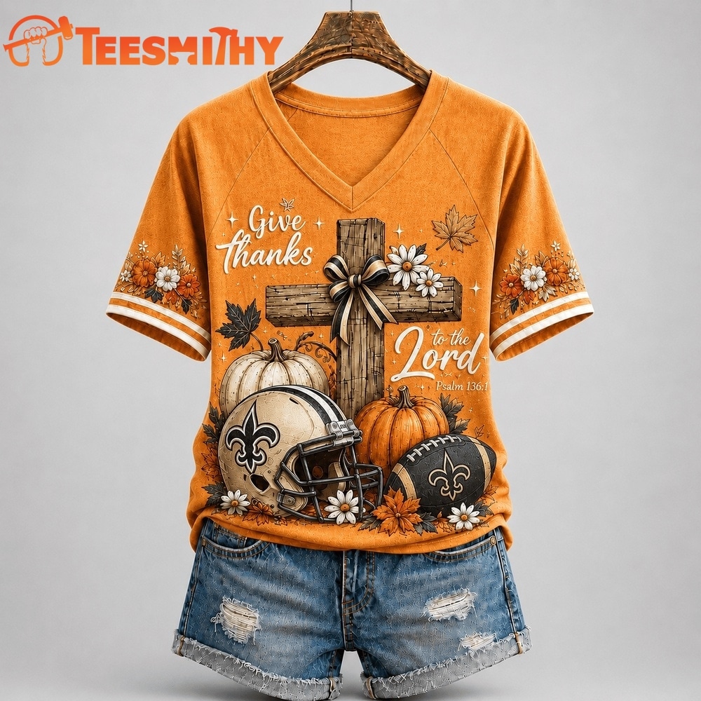 New Orleans Saints NFL Thanksgiving Faith And Football V Neck T Shirt