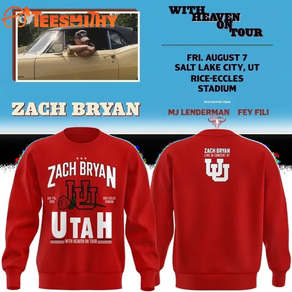 New Sweatshirt Zach Bryan x Utah Utes Football, With Heaven On Tour 2026 Sweatshirt