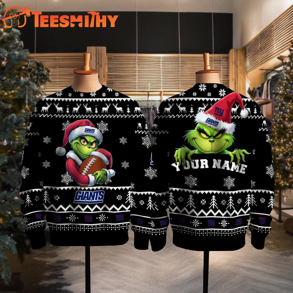 New York Giants 2025 NFL Grinch Football Personalized Ugly Christmas Sweater
