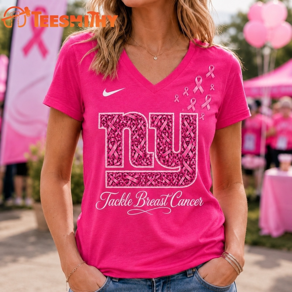 New York Giants 2026 NFL Tackle Breast Cancer V neck T Shirt
