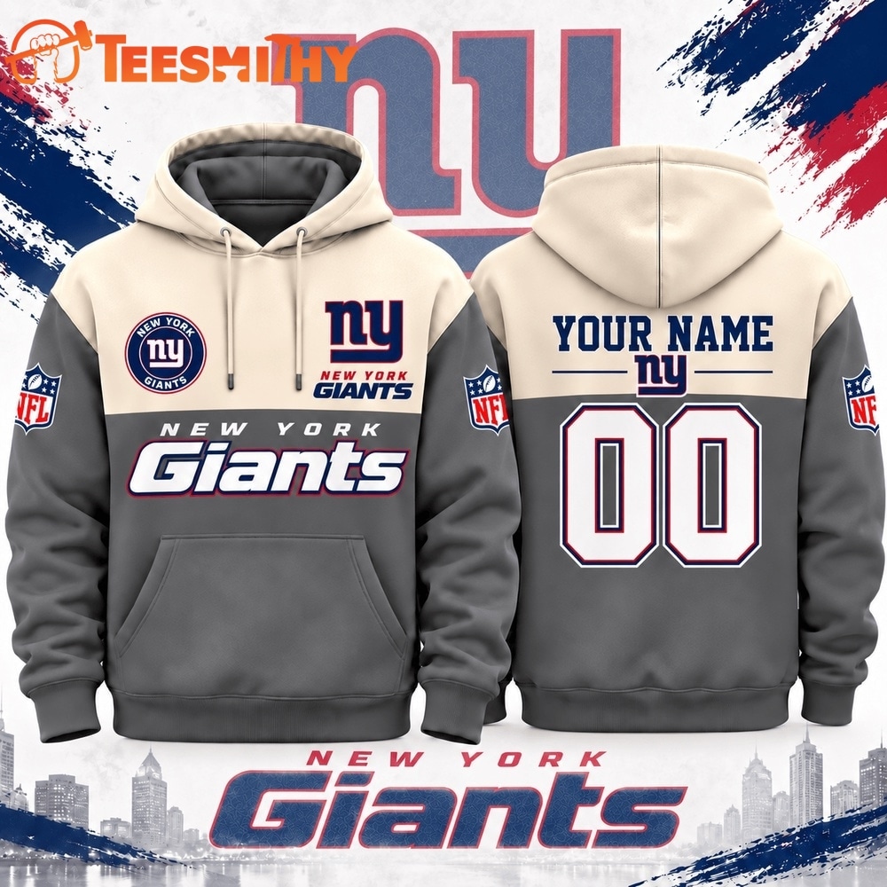 New York Giants NFL Custom Varsity Colorblock Pullover Hoodie