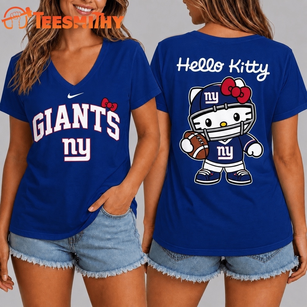 New York Giants NFL Hello Kitty Football V Neck T Shirt
