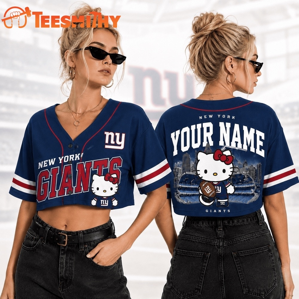 New York Giants NFL Hello Kitty Personalized Crop Top Baseball Jersey