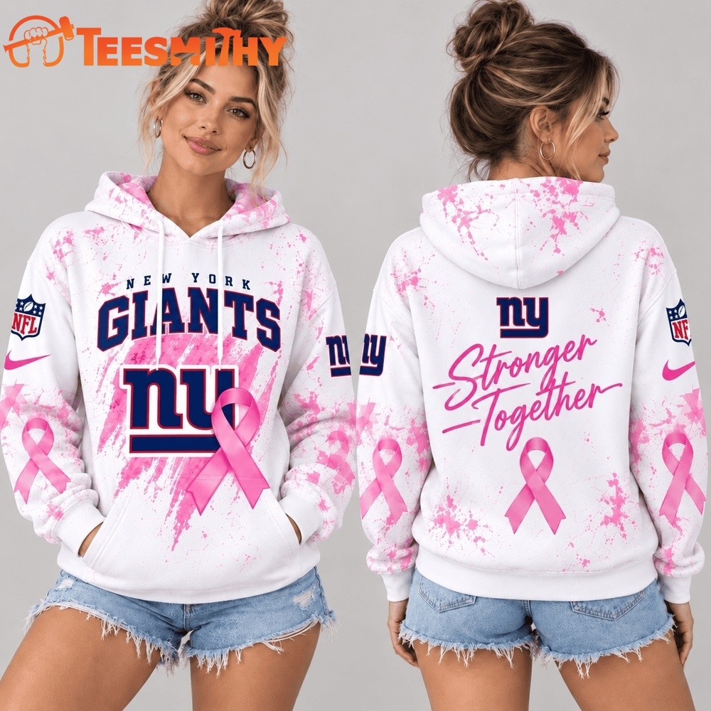 New York Giants NFL Pink Ribbon Stronger Together Breast Cancer Awareness Hoodie