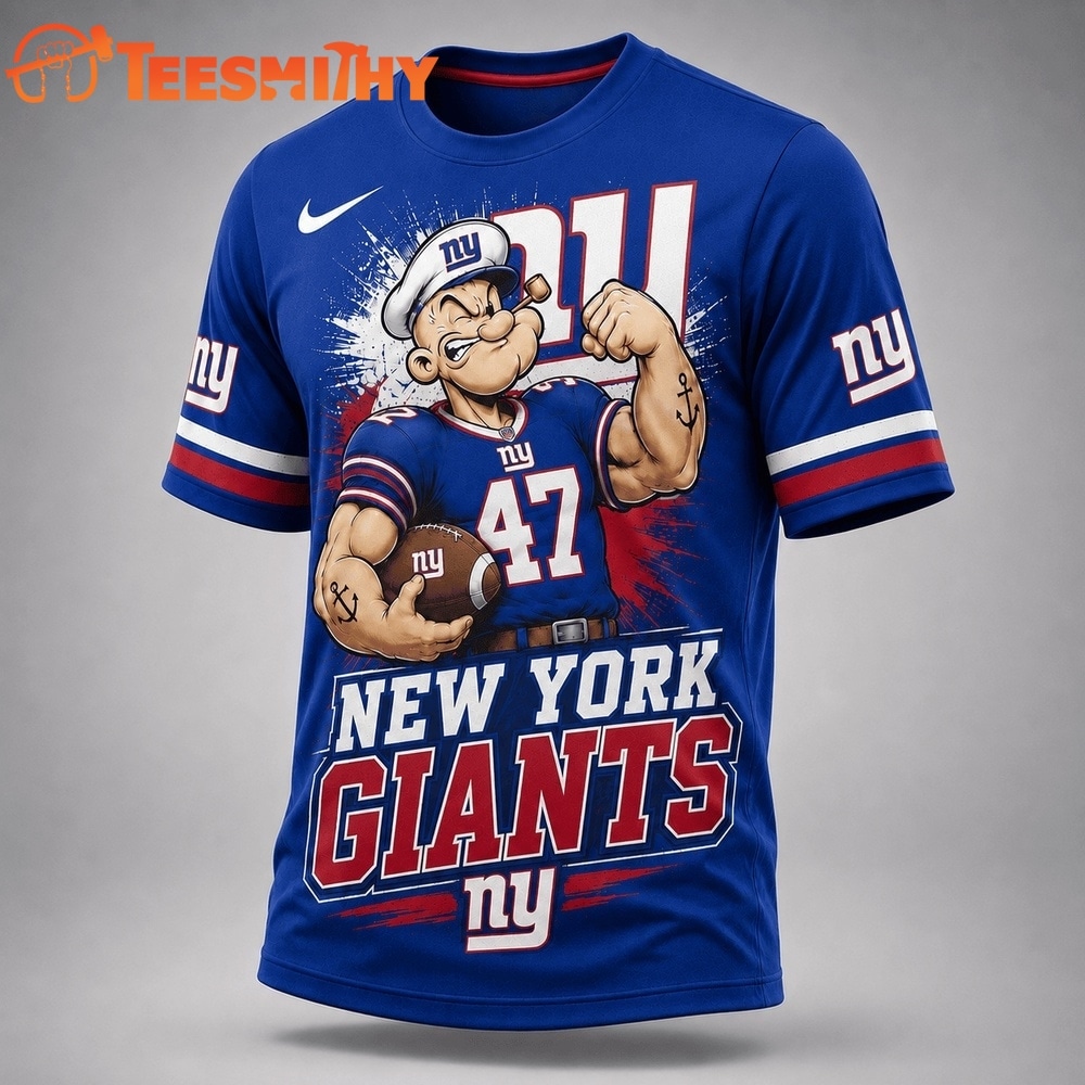 New York Giants NFL Popeye Bold Cartoon Athletes 3D T Shirt