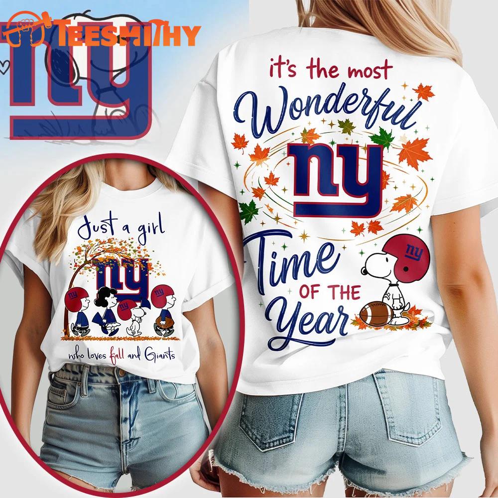 New York Giants NFL Snoopy Fall Wonderful Time of the Year 3D Shirt