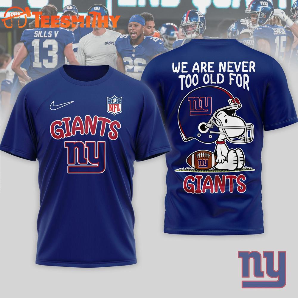 New York Giants NFL Snoopy Never Too Old New Design 3D Shirt