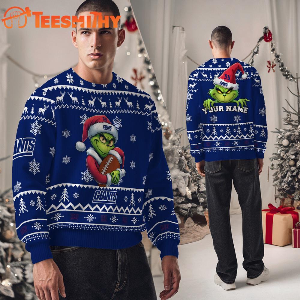 New York Giants NFL Team Color Grinch Ugly Christmas Sweater