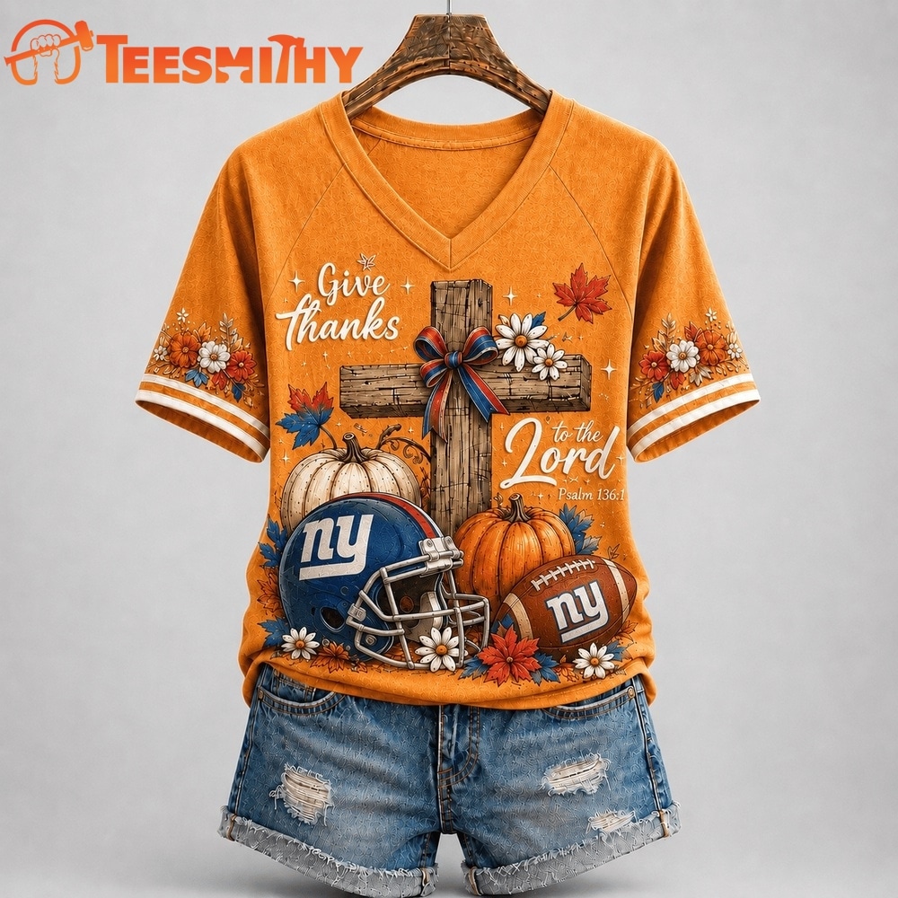 New York Giants NFL Thanksgiving Faith And Football V Neck T Shirt