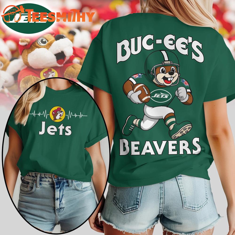 New York Jets 2026 NFL Buc-ee’s Beavers All Over Print T Shirt