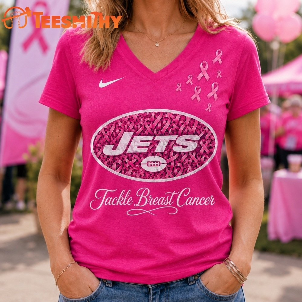 New York Jets 2026 NFL Tackle Breast Cancer V neck T Shirt