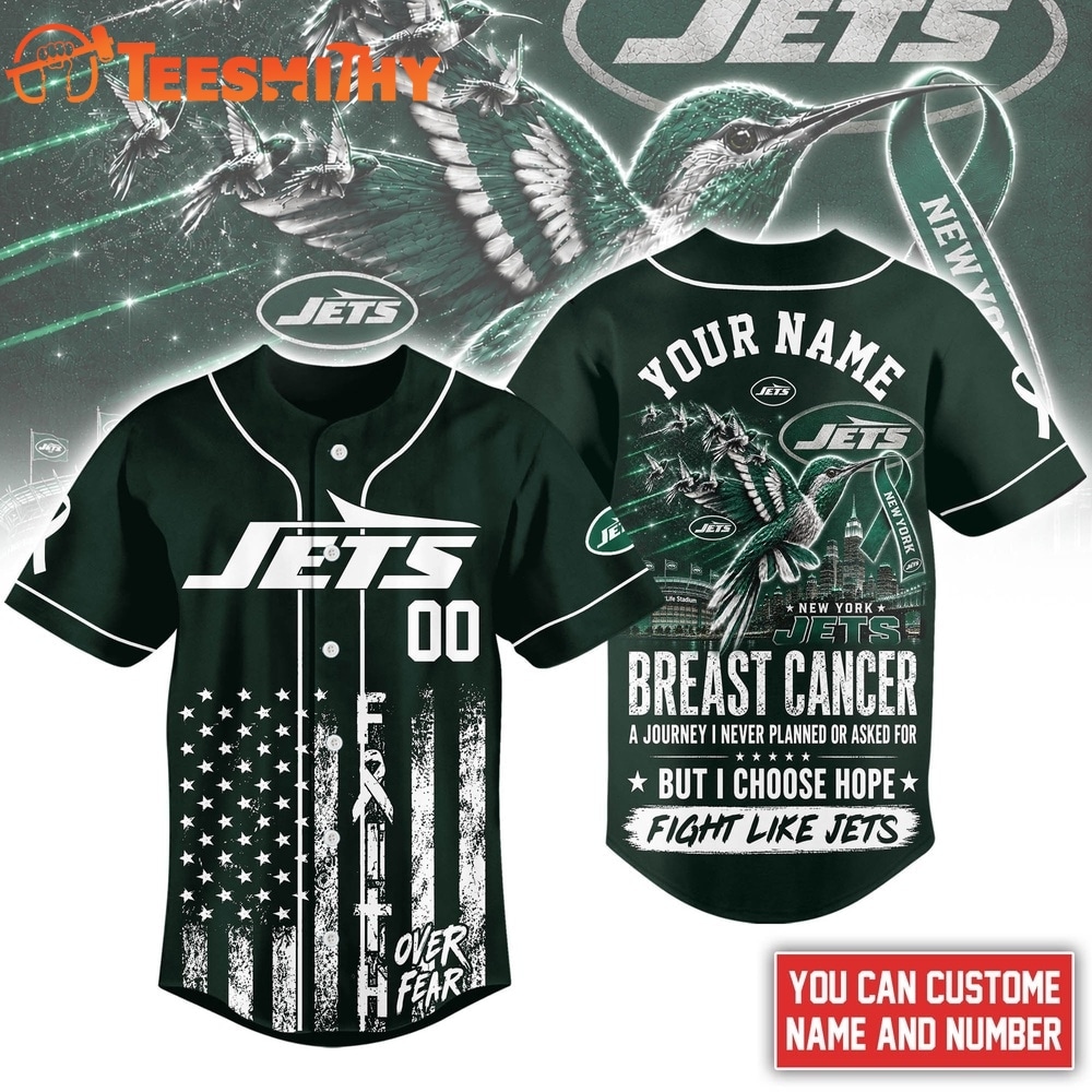 New York Jets NFL Breast Cancer Hope Over Fear Baseball Jersey