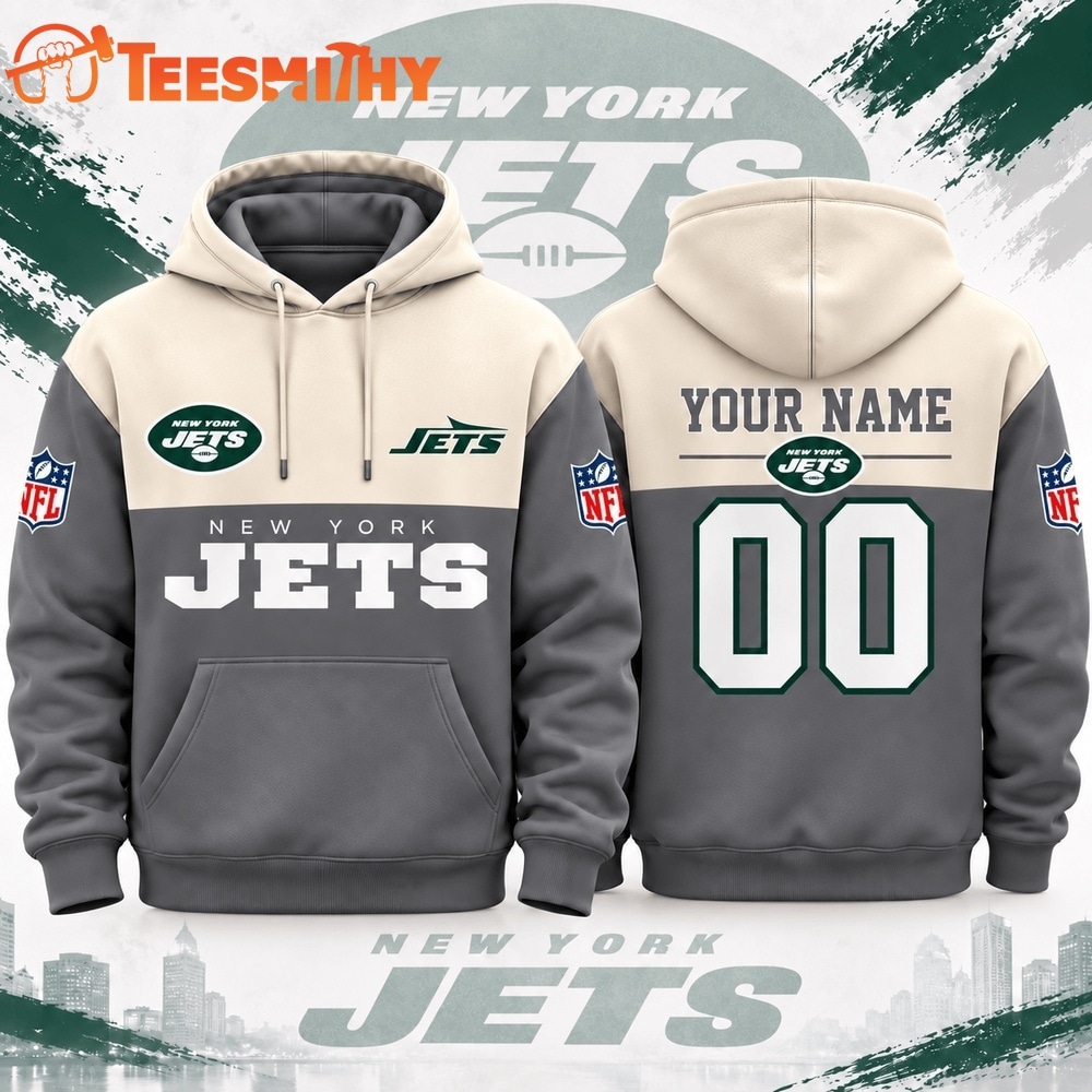 New York Jets NFL Custom Varsity Colorblock Pullover Hoodie
