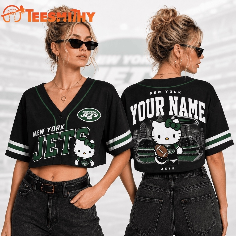 New York Jets NFL Hello Kitty Personalized Crop Top Baseball Jersey