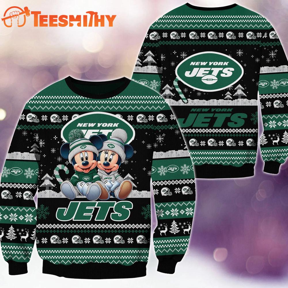 New York Jets NFL Mickey Minnie Ugly Christmas Sweater